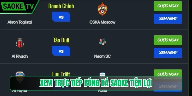 Xem trực tiếp bóng đá Saoke tiện lợi